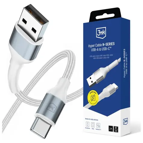 Kabel Hyper 3mk N-SERIES USB-A do USB-C 1m 9V/2A 18W biały