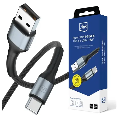 Kabel Hyper 3mk N-SERIES USB-A do USB-C 2m 9V/2A 18W czarny