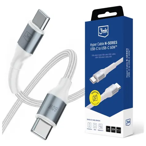 Kabel Hyper 3mk N-SERIES USB-C do USB-C 1m 20V/3A 60W biały