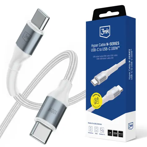 Kabel Hyper 3mk N-SERIES USB-C do USB-C 1m 20V/5A 100W biały
