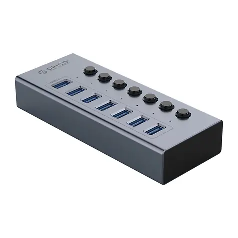 Orico BT2U3-7AB USB HUB z przełącznikami szary / 7x USB-A 3.0 / kabel USB-A - USB-B 1m