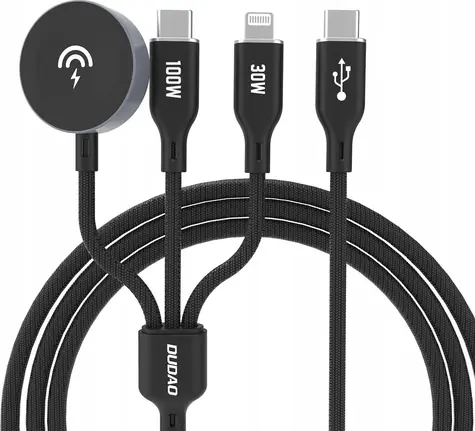 Ładowarka Dudao A12Max 3w1 do Apple Watch / USB-C / Lightning / 1,2 m / 100 W / czarna