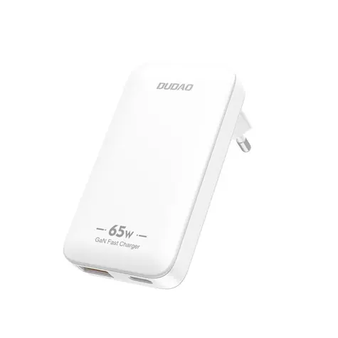 Dudao A65Q / Ładowarka podróżna do gniazdka ultracienkiego / USB-A / USB-C / 65W / biała