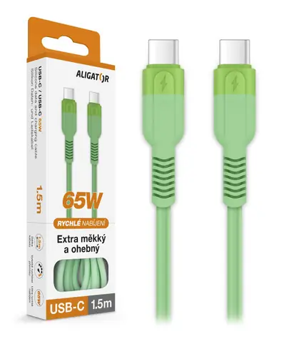 Kabel danych Aligator SoftPastels 3A 65W / USB-C/USB-C / zielony