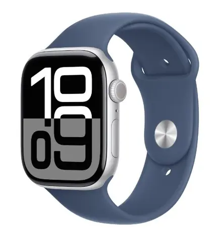 Apple Watch Series 10 GPS+Cellular 42mm Korpus z aluminium w kolorze srebrnym - Pasek sportowy dżinsowy (M/L) / 150-200mm