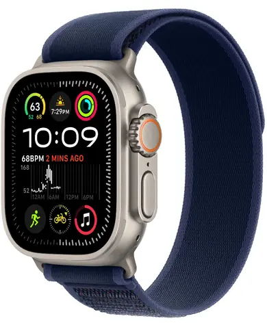 Apple Watch Ultra 2 (2024) GPS+Cellular 49mm Korpus z naturalnego tytanu - Niebieski Trail Pull (S/M) / 130-180mm