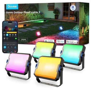 Govee Flood Lights 2 / zewnętrzne SMART światła LED / 4 sztuki / 500 lm / 2700-6500 K / IP66 / BT i WiFi