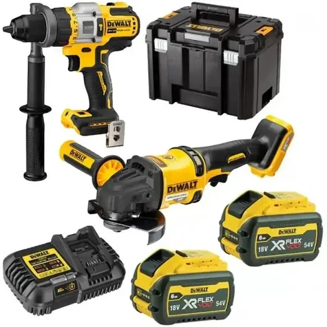DeWalt DCK2016T2T-QW / Zestaw akumulatorowy szlifierka + wiertarka udarowa / 2x akumulator + walizka + ładowarka