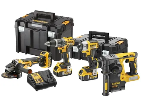 DeWalt DCK422P3T-QW / Zestaw akumulatorowy szlifierka + młot udarowo-obrotowy + wiertarka udarowa + klucz udarowy / walizka + 3 akumulatory 