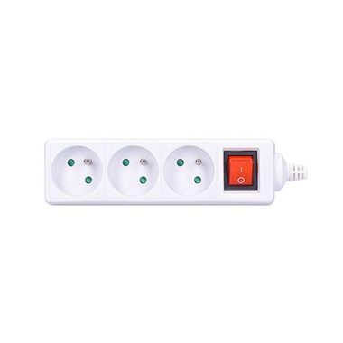 Solight gniazdo wielokrotne 3 gniazda + wyłącznik biały / 230V-16A