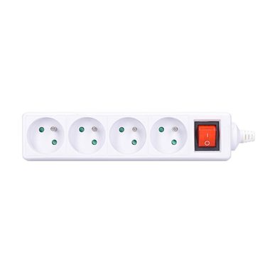 Solight listwa wielokrotna 4 gniazda + wyłącznik biały / 230V-16A / bez kabla