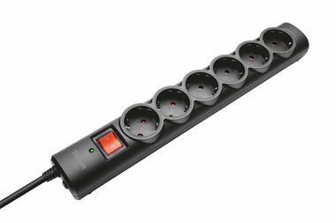 Trust Surge Protector 6 portów czarny / 1,8m / 250V / 2500W / 6 gniazd