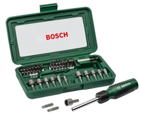BOSCH 2607019504 / Zestaw końcówek wkrętakowych i kluczy nasadowych z uchwytem / 46 szt.