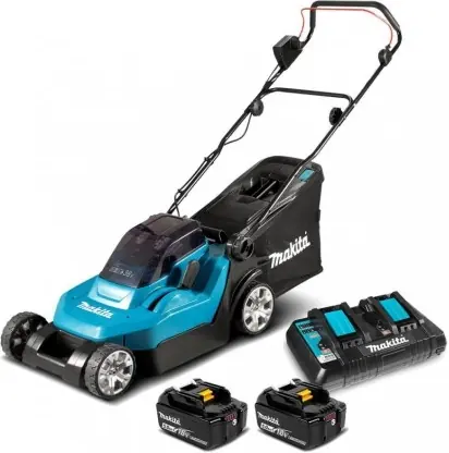 Makita DLM432PT2 / Kosiarka akumulatorowa / 18V / 3600 obr/min / szerokość 43 cm / kosz 50 l / 2x akumulatory 5Ah