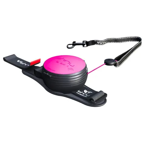 Lishinu3 Smycz NEON różowa - rozmiar L (13-40kg) / Smycz samonakręcająca się bez użycia rąk z liną