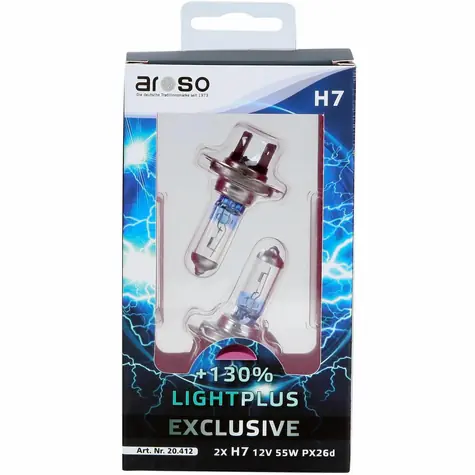 Żarówki samochodowe Aroso Light PLUS H7 12V 55W PX26d zestaw 2 szt. - jasność PLUS 130%