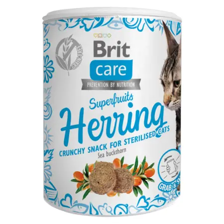 Brit Care Cat Snack Superfruits Śledź 100 g / Chrupiący smakołyk ze śledziem i „Superowocami” - z rokitnikiem