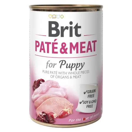 Brit Pâté & Meat Puppy 400 g / Puszka dla psów / 70% kurczaka i indyka / Pasztet z czystego mięsa z kawałkami podrobów i mięsa