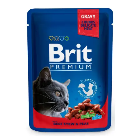 Brit Premium Koty z gulaszem wołowym i groszkiem 100 g / Saszetki dla kotów