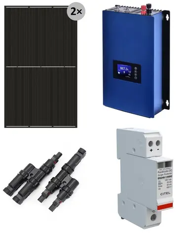 Solarmi GridFree 1000M / Kompletny zestaw elektrowni słonecznej / Falownik GTIL 1kW z ogranicznikiem / Panel słoneczny 2x 480Wp