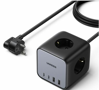 Ugreen DigiNest Cube 1,8m czarny / 3x 230V / 2x USB-A / 2x USB-C 65W 