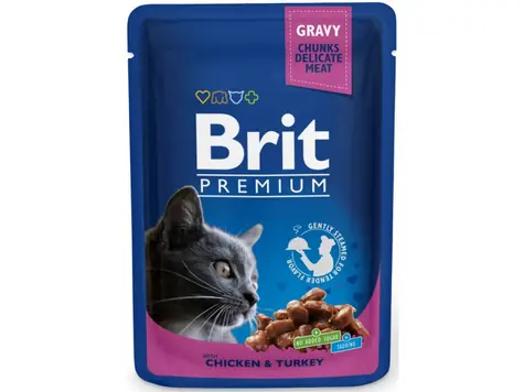 Brit Cat Premium Pouchs kurczak+indyk 100g / Saszetka dla kotów