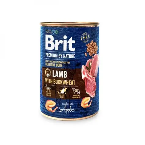 Brit Premium by Nature Jagnięcina z Kaszą Gryczaną 400g / Puszka dla psów