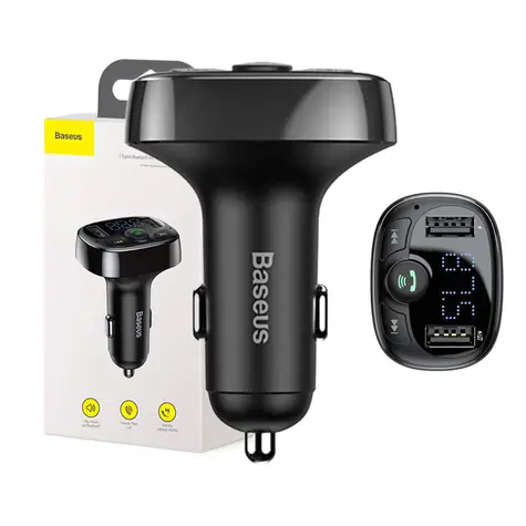 Baseus CCMT000001 Nadajnik MP3 FM czarny / 2x USB-A / micro SD / Bluetooth / mikrofon