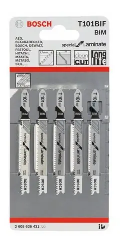 BOSCH 2608636431 / Zestaw brzeszczotów do piły oscylacyjnej T 101 BIF / BIM / 5 szt.
