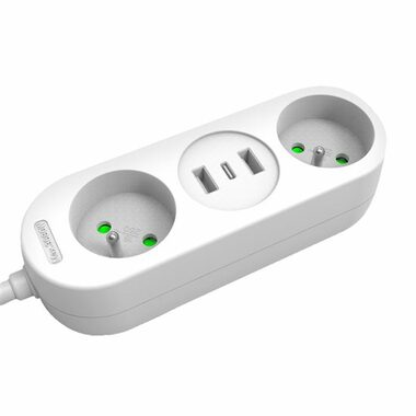Solight 2z + USB A+C 17W 1,5m biały / 2 gniazda / 2x USB-A (maks. 17W) / 1x USB-C (maks. 17W)