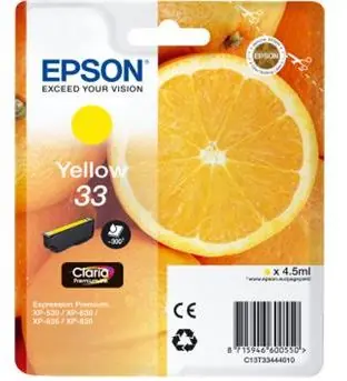 Oryginalny wkład Epson T3344 33 / XP-530 / XP-630 / XP-635 / XP-830 / 4,5 ml / żółty