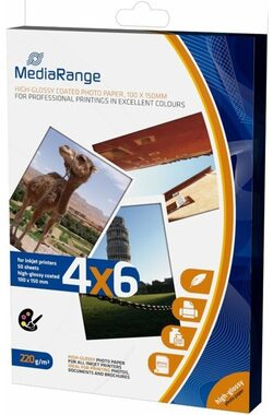 Papier fotograficzny błyszczący MediaRange 10x15 50 arkuszy 220g/tusz