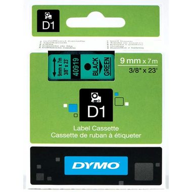 Taśma Dymo D1 9mm x 7m czarna na zielonym