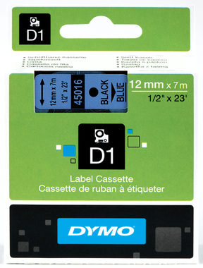 Taśma Dymo D1 12mm x 7m czarna na niebieskim