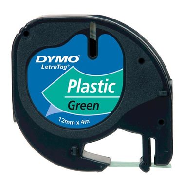 Oryginalna taśma do drukarek etykiet Dymo 12mm x 4M (zielone tło) / czarny nadruk / taśma plastikowa LetraTag