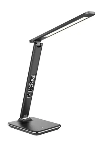 Solight WO45-B Lampa stołowa LED z wyświetlaczem 9W czarna / wybór temperatury światła / skóra