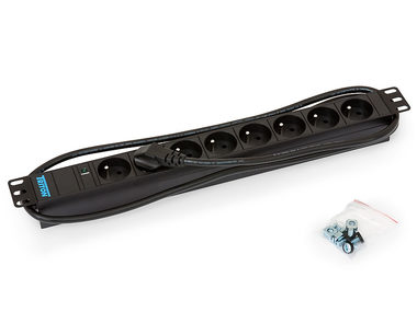 Panel dystrybucyjny Triton 19", gniazdo 8xCZ, lampka kontrolna, 3x1,5mm, kabel 2m CZ-DE, RAL9005