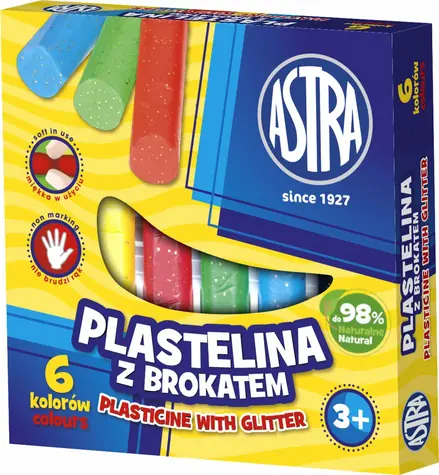 ASTRA Plastelina z brokatem 6 kolorów