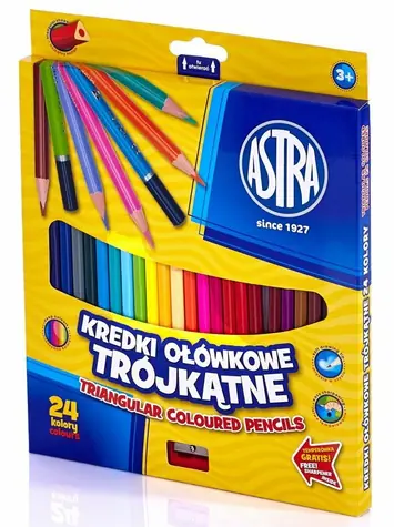 Kredki trójkątne ASTRA 24 szt. z temperówką