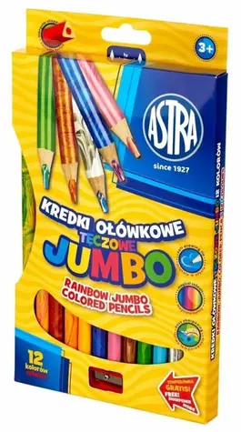 Kredki ASTRA Rainbow Jumbo 12 szt. z temperówką
