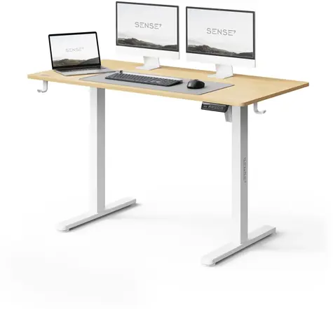 SENSE7 NOJO LIGHT Stół roboczy sosna biała / wysokość regulowana elektrycznie / 120 x 60 cm / nośność 70 kg