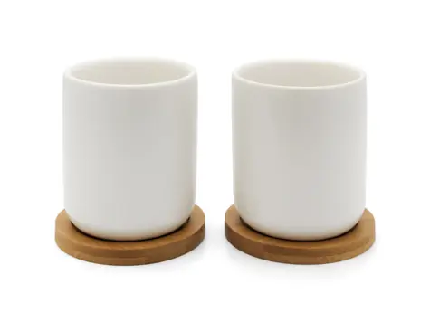 Bredemeijer Bamboo-Coaster Zestaw kubków z bambusowymi podstawkami / 2 szt. / ceramika / 200 ml