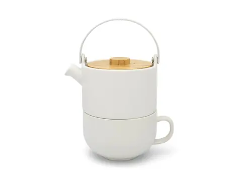 Bredemeijer Umea Czajnik biały / 500 ml / ceramiczna / bambusowa pokrywa
