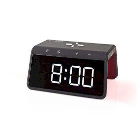 Nedis WCACQ30BK czarny / Budzik z ładowarką bezprzewodową / 15 W / 1x USB-A / 1x USB-C / lampka nocna 