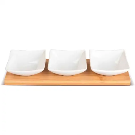Zestaw misek bambusowych Lamart 3 szt., biało-brązowy / 26 x 8 cm / porcelana-drewno