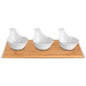 Zestaw misek bambusowych Lamart 3 szt., biało-brązowy / 27 x 12 cm / porcelana-drewno
