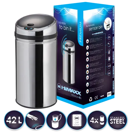Kosz HIMAXX Premium 42L srebrny / bezdotykowy 