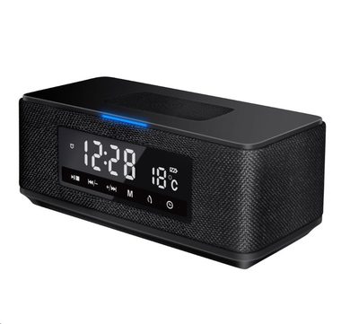 Platinet PMGQ15B czarny / radiobudzik / 10 W / BT 4.2 + EDR / USB+AUX / microSD / FM / ładowanie Qi / wyświetlacz