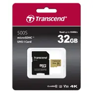 Transcend 500S Micro SDHC 32 GB + adapter / UHS-I / U3 / V30 / R: 95 MB / W: 60 MB