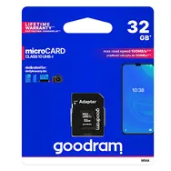 Goodram microSDHC 32GB + adapter / Klasa 10 / UHS-I U1 / R: 100 MBs / Szer. : 10 MBs